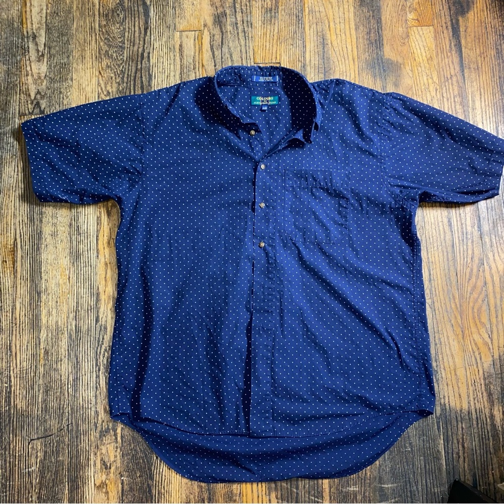 Vintage Alexander Julian Colours Blue & white polka dot Shirt Size Large